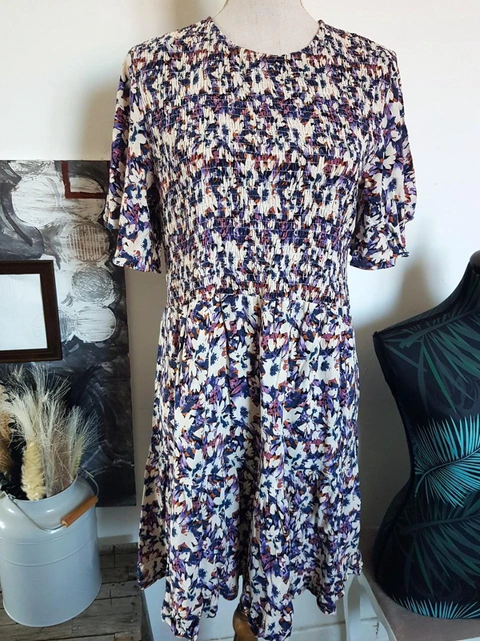 🌸Robe d'été fleurie smockée Pull & Bear – Taille L (40) – 100% Viscose